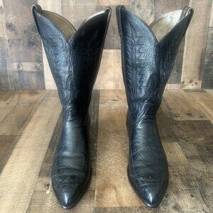 Tony Lama Vintage Black Wingtip Ostrich Western Cowboy Boots Mens 10 D